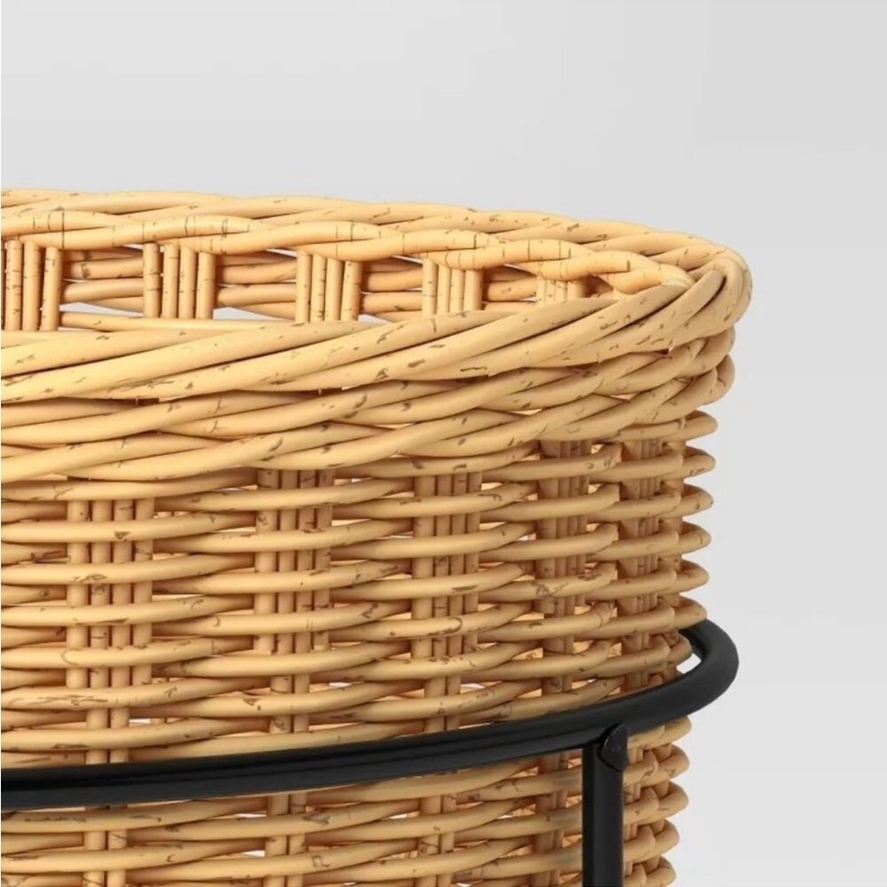 Studio McGee Small Wicker/Metal Indoor Outdoor Planter Stand Black - Picture 3 of 8